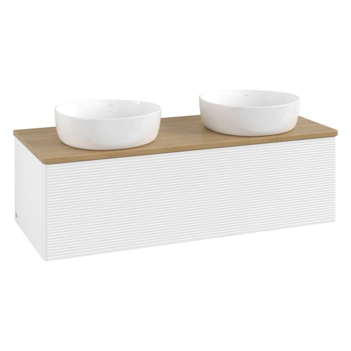 Villeroy & Boch Antao Waschbeckenunterschrank, 120 x 36 cm, 1 Auszug mit LED-Licht, Front mit Struktur, ohne Hahnloch, für Waschtisch links und rechts
