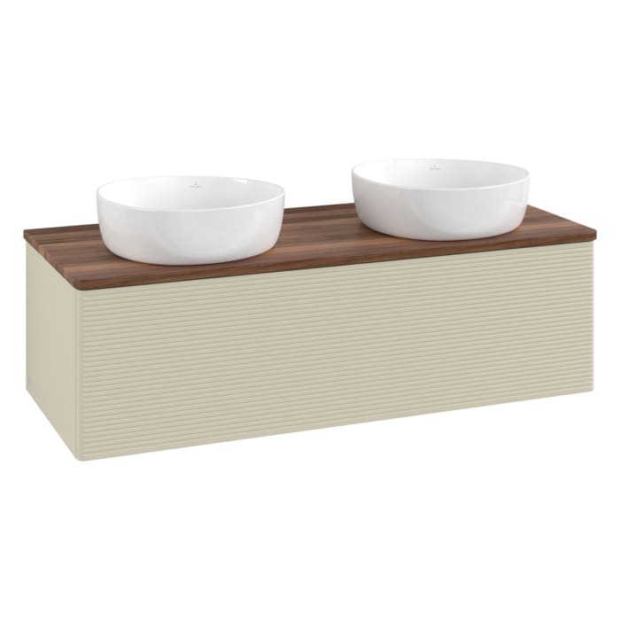 Villeroy & Boch Antao Waschbeckenunterschrank, 120 x 36 cm, 1 Auszug mit LED-Licht, Front mit Struktur, ohne Hahnloch, für Waschtisch links und rechts