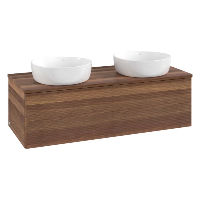 Villeroy & Boch Antao Waschbeckenunterschrank, 120 x 36 cm, 1 Auszug mit LED-Licht, Front mit Struktur, ohne Hahnloch, für Waschtisch links und rechts