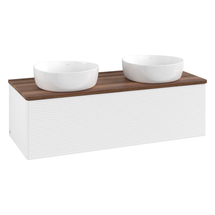 Villeroy & Boch Antao Waschbeckenunterschrank, 120 x 36 cm, 1 Auszug mit LED-Licht, Front mit Struktur, ohne Hahnloch, für Waschtisch links und rechts