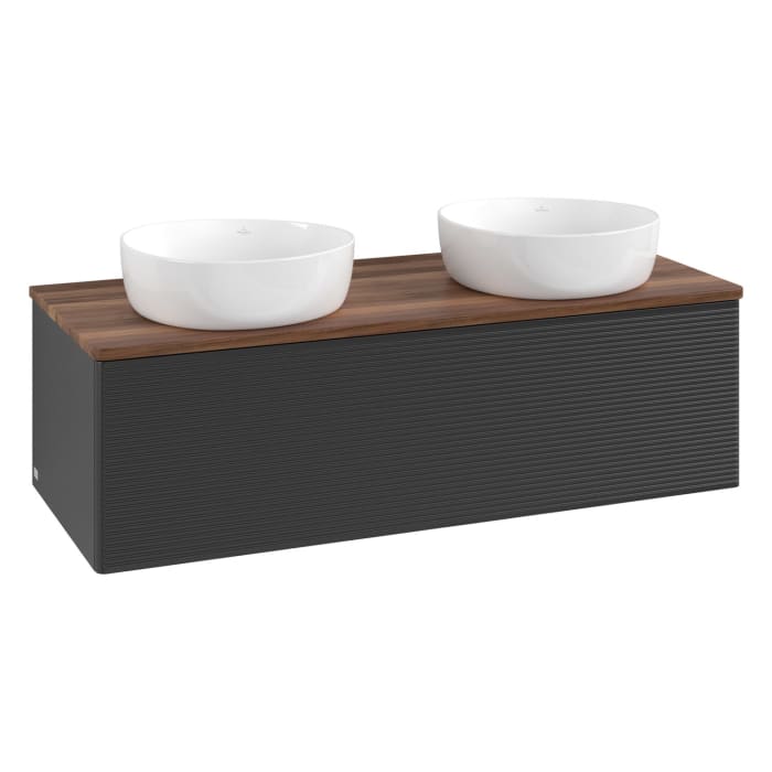 Villeroy & Boch Antao Waschbeckenunterschrank, 120 x 36 cm, 1 Auszug mit LED-Licht, Front mit Struktur, ohne Hahnloch, für Waschtisch links und rechts