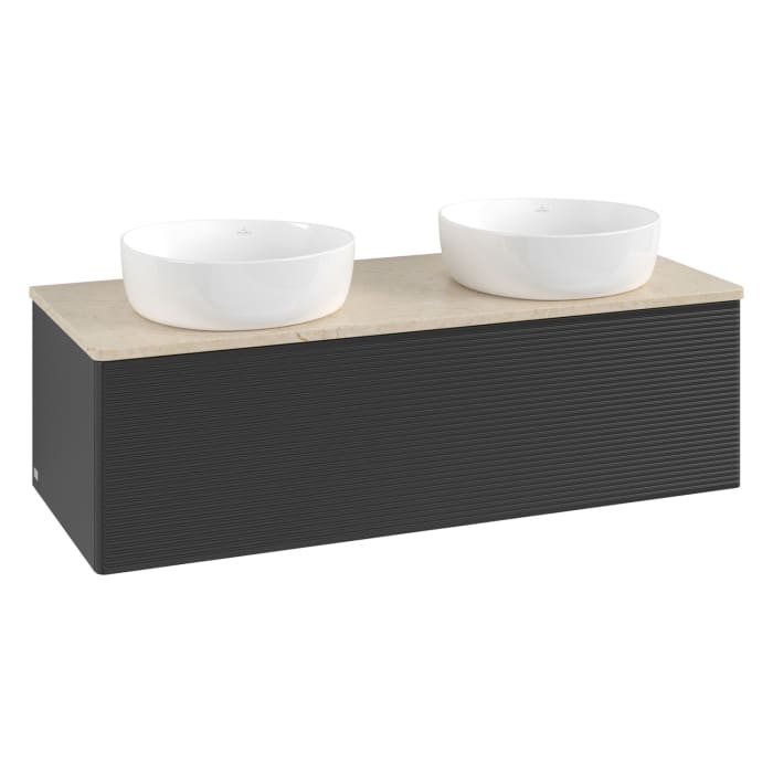 Villeroy & Boch Antao Waschbeckenunterschrank, 120 x 36 cm, 1 Auszug mit LED-Licht, Front mit Struktur, ohne Hahnloch, für Waschtisch links und rechts