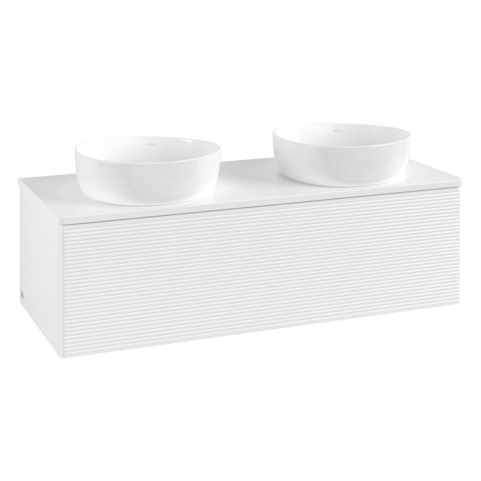 Villeroy & Boch Antao Waschbeckenunterschrank, 120 x 36 cm, 1 Auszug mit LED-Licht, Front mit Struktur, mit Hahnloch, für Waschtisch links und rechts
