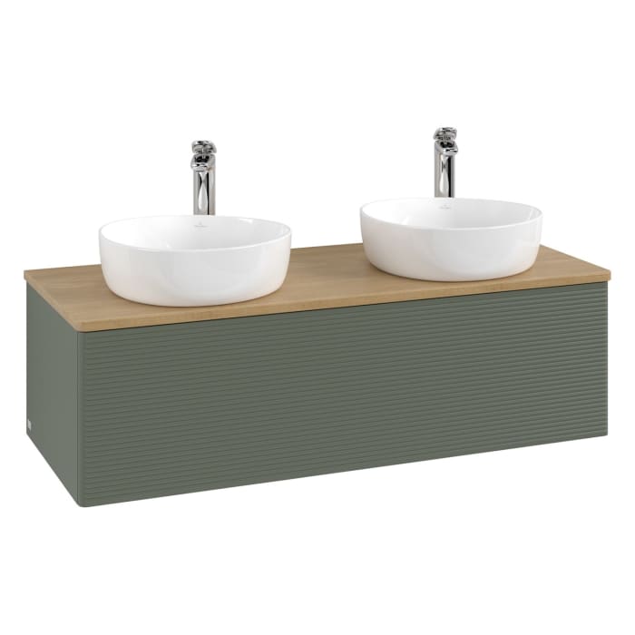 Villeroy & Boch Antao Waschbeckenunterschrank, 120 x 36 cm, 1 Auszug mit LED-Licht, Front mit Struktur, mit Hahnloch, für Waschtisch links und rechts