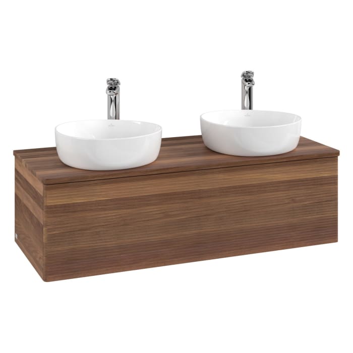 Villeroy & Boch Antao Waschbeckenunterschrank, 120 x 36 cm, 1 Auszug mit LED-Licht, Front mit Struktur, mit Hahnloch, für Waschtisch links und rechts