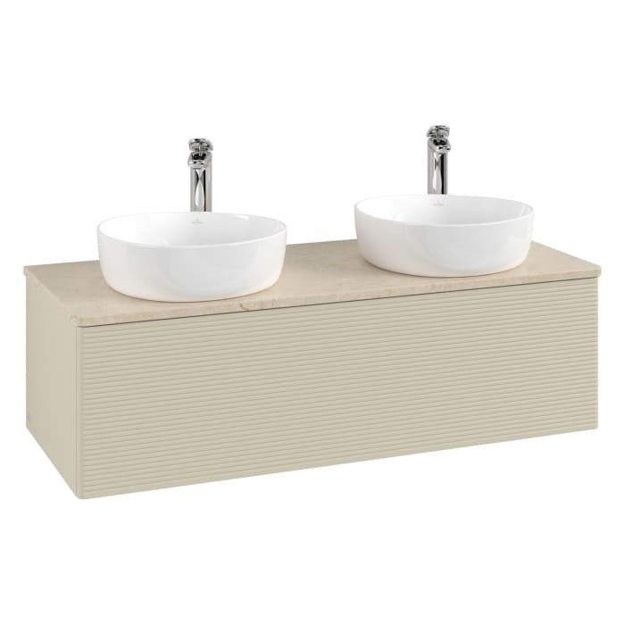Villeroy & Boch Antao Waschbeckenunterschrank, 120 x 36 cm, 1 Auszug mit LED-Licht, Front mit Struktur, mit Hahnloch, für Waschtisch links und rechts