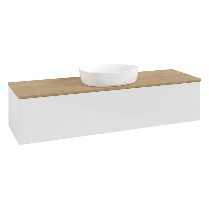 Villeroy & Boch Antao Waschbeckenunterschrank, 160 x 36 cm, 2 Auszüge mit LED-Licht, Front ohne Struktur, ohne Hahnloch, für Waschtisch mittig