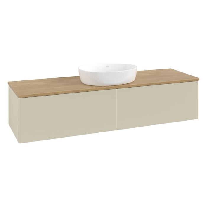 Villeroy & Boch Antao Waschbeckenunterschrank, 160 x 36 cm, 2 Auszüge mit LED-Licht, Front ohne Struktur, ohne Hahnloch, für Waschtisch mittig