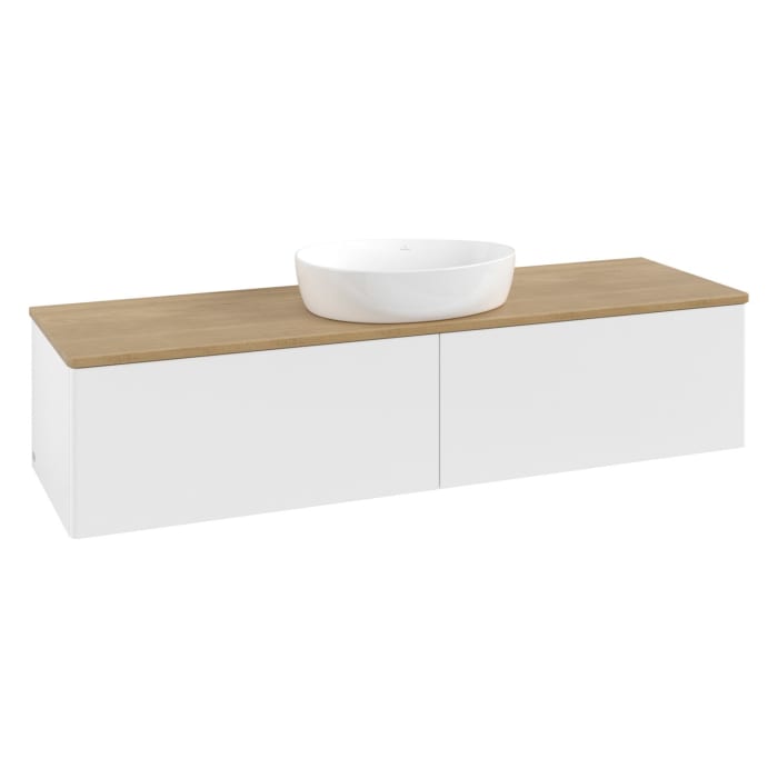 Villeroy & Boch Antao Waschbeckenunterschrank, 160 x 36 cm, 2 Auszüge mit LED-Licht, Front ohne Struktur, ohne Hahnloch, für Waschtisch mittig