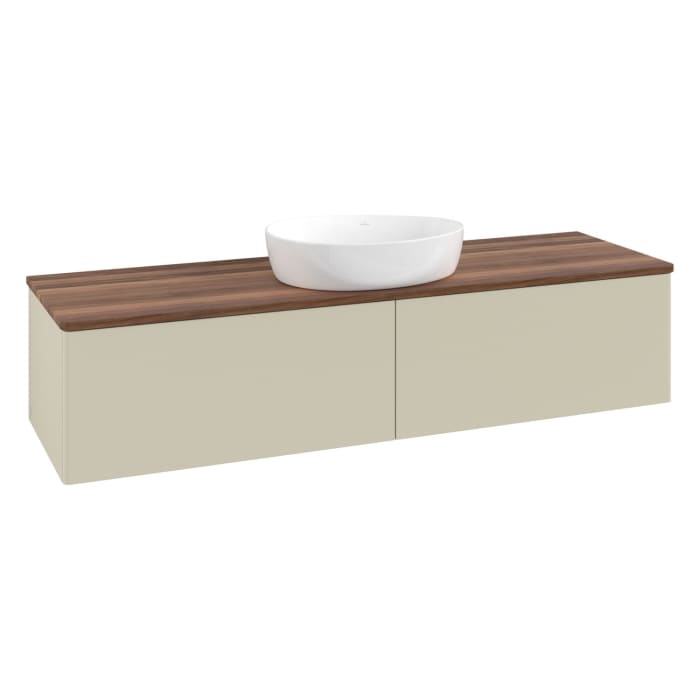 Villeroy & Boch Antao Waschbeckenunterschrank, 160 x 36 cm, 2 Auszüge mit LED-Licht, Front ohne Struktur, ohne Hahnloch, für Waschtisch mittig