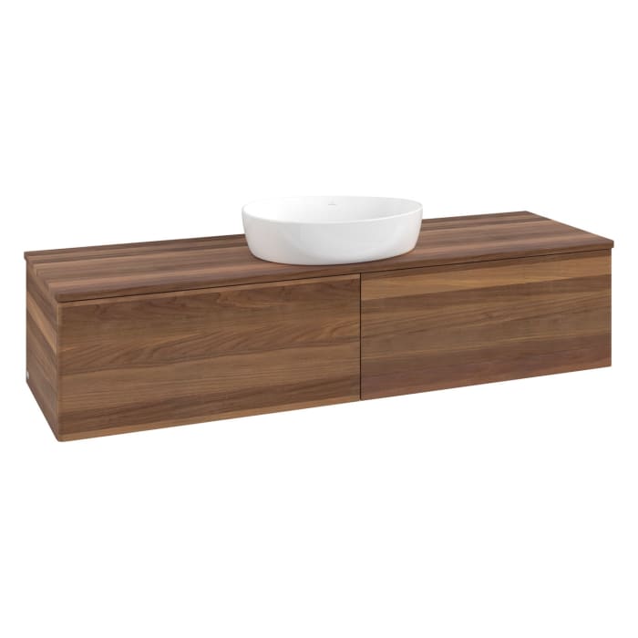 Villeroy & Boch Antao Waschbeckenunterschrank, 160 x 36 cm, 2 Auszüge mit LED-Licht, Front ohne Struktur, ohne Hahnloch, für Waschtisch mittig