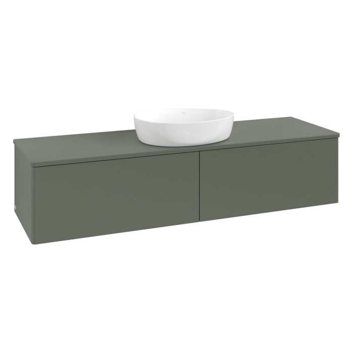 Villeroy & Boch Antao Waschbeckenunterschrank, 160 x 36 cm, 2 Auszüge mit LED-Licht, Front ohne Struktur, mit Hahnloch, für Waschtisch mittig