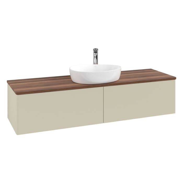 Villeroy & Boch Antao Waschbeckenunterschrank, 160 x 36 cm, 2 Auszüge mit LED-Licht, Front ohne Struktur, mit Hahnloch, für Waschtisch mittig