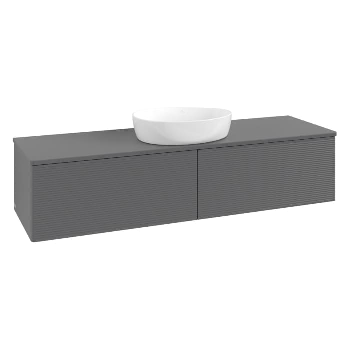 Villeroy & Boch Antao Waschbeckenunterschrank, 160 x 36 cm, 2 Auszüge mit LED-Licht, Front mit Struktur, ohne Hahnloch, für Waschtisch mittig