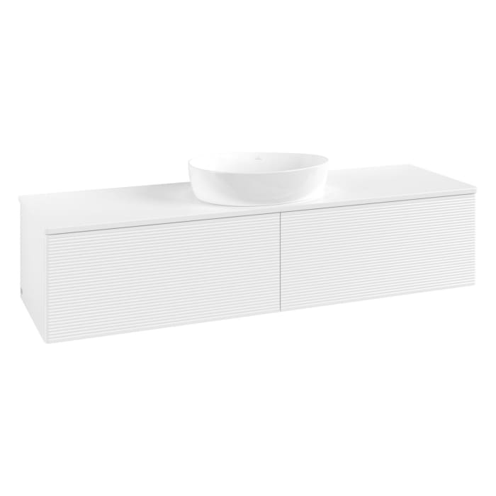 Villeroy & Boch Antao Waschbeckenunterschrank, 160 x 36 cm, 2 Auszüge mit LED-Licht, Front mit Struktur, ohne Hahnloch, für Waschtisch mittig