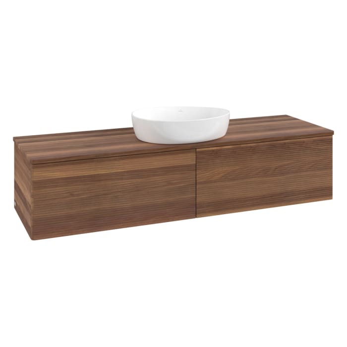 Villeroy & Boch Antao Waschbeckenunterschrank, 160 x 36 cm, 2 Auszüge mit LED-Licht, Front mit Struktur, ohne Hahnloch, für Waschtisch mittig