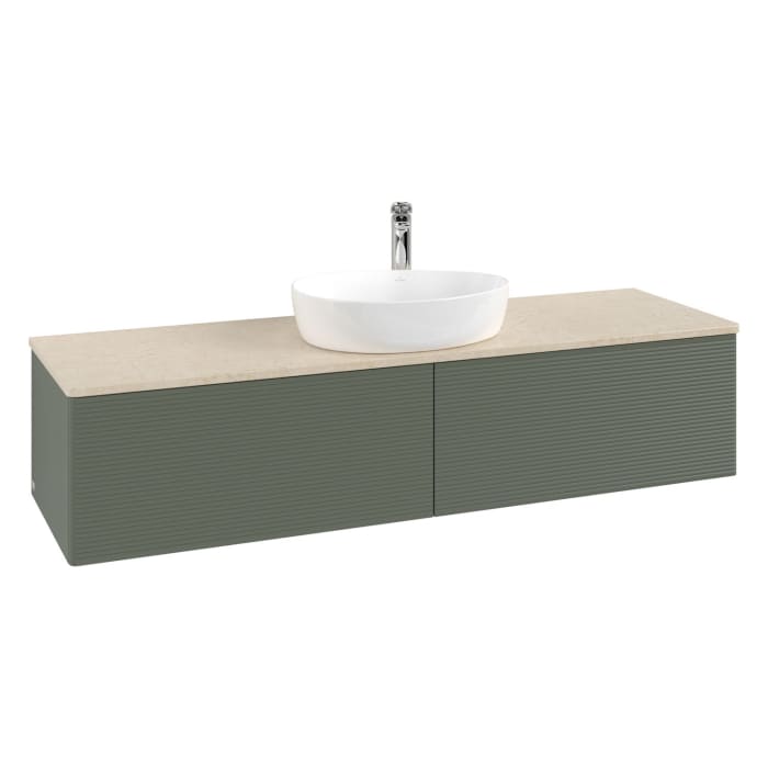 Villeroy & Boch Antao Waschbeckenunterschrank, 160 x 36 cm, 2 Auszüge mit LED-Licht, Front mit Struktur, mit Hahnloch, für Waschtisch mittig