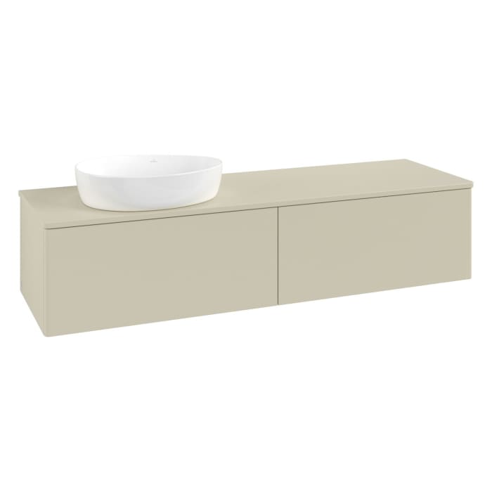 Villeroy & Boch Antao Waschbeckenunterschrank, 160 x 36 cm, 2 Auszüge mit LED-Licht, Front ohne Struktur, ohne Hahnloch, für Waschtisch links