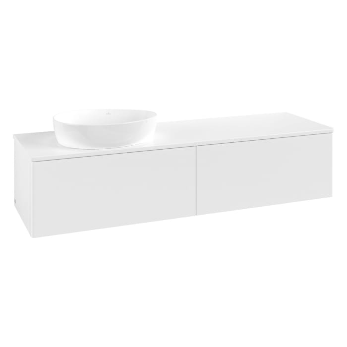Villeroy & Boch Antao Waschbeckenunterschrank, 160 x 36 cm, 2 Auszüge mit LED-Licht, Front ohne Struktur, ohne Hahnloch, für Waschtisch links