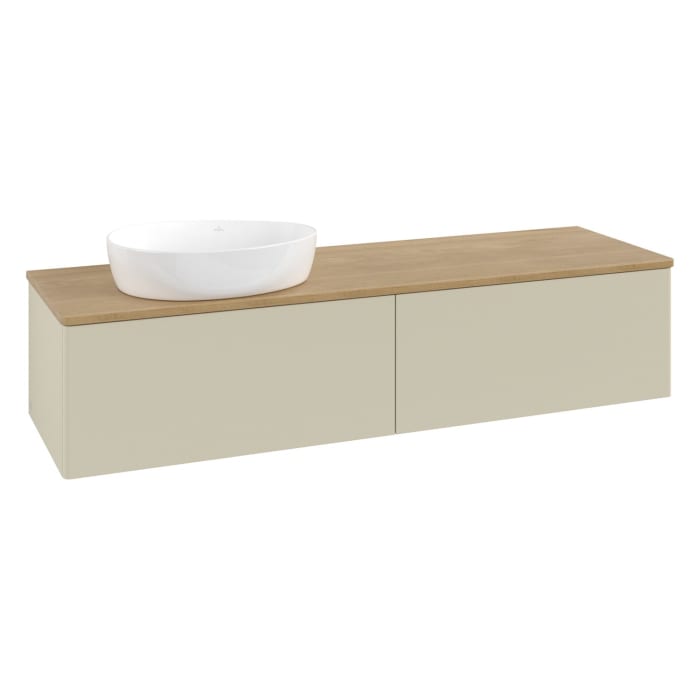 Villeroy & Boch Antao Waschbeckenunterschrank, 160 x 36 cm, 2 Auszüge mit LED-Licht, Front ohne Struktur, ohne Hahnloch, für Waschtisch links