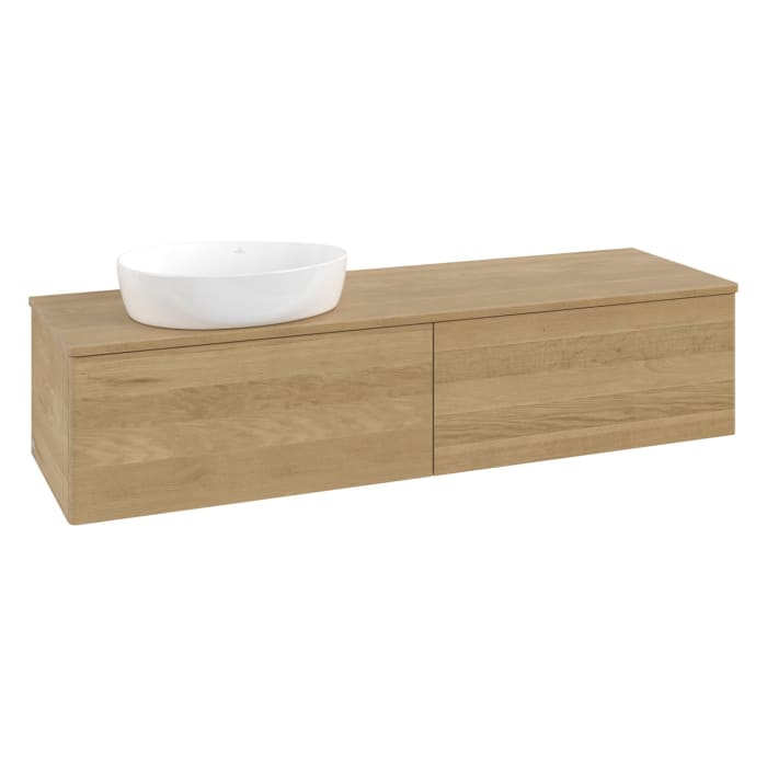 Villeroy & Boch Antao Waschbeckenunterschrank, 160 x 36 cm, 2 Auszüge mit LED-Licht, Front ohne Struktur, ohne Hahnloch, für Waschtisch links