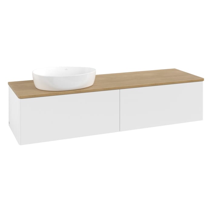 Villeroy & Boch Antao Waschbeckenunterschrank, 160 x 36 cm, 2 Auszüge mit LED-Licht, Front ohne Struktur, ohne Hahnloch, für Waschtisch links