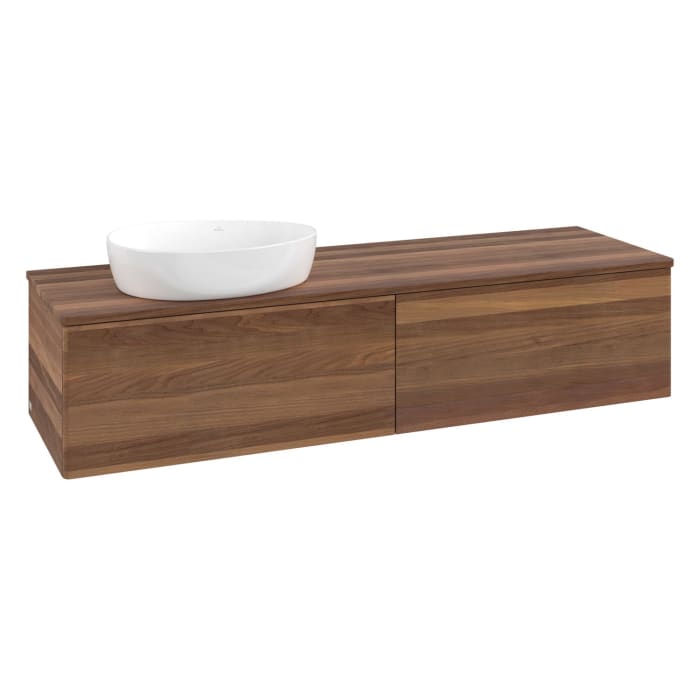 Villeroy & Boch Antao Waschbeckenunterschrank, 160 x 36 cm, 2 Auszüge mit LED-Licht, Front ohne Struktur, ohne Hahnloch, für Waschtisch links