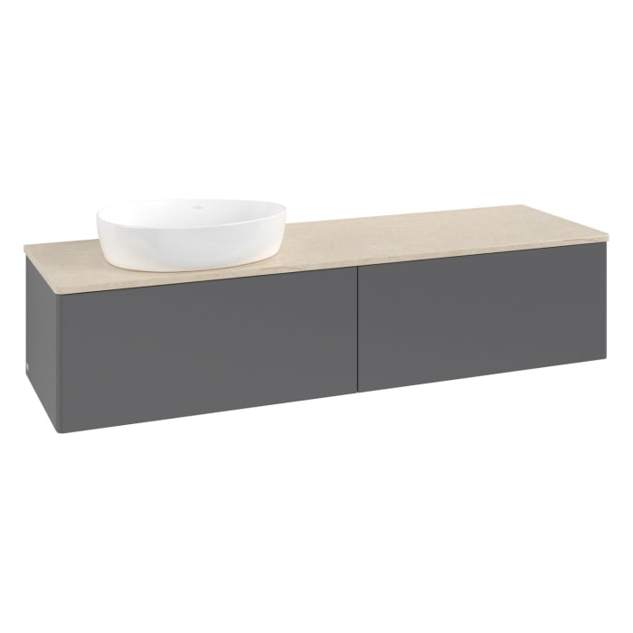 Villeroy & Boch Antao Waschbeckenunterschrank, 160 x 36 cm, 2 Auszüge mit LED-Licht, Front ohne Struktur, ohne Hahnloch, für Waschtisch links