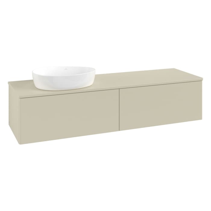 Villeroy & Boch Antao Waschbeckenunterschrank, 160 x 36 cm, 2 Auszüge mit LED-Licht, Front ohne Struktur, mit Hahnloch, für Waschtisch links