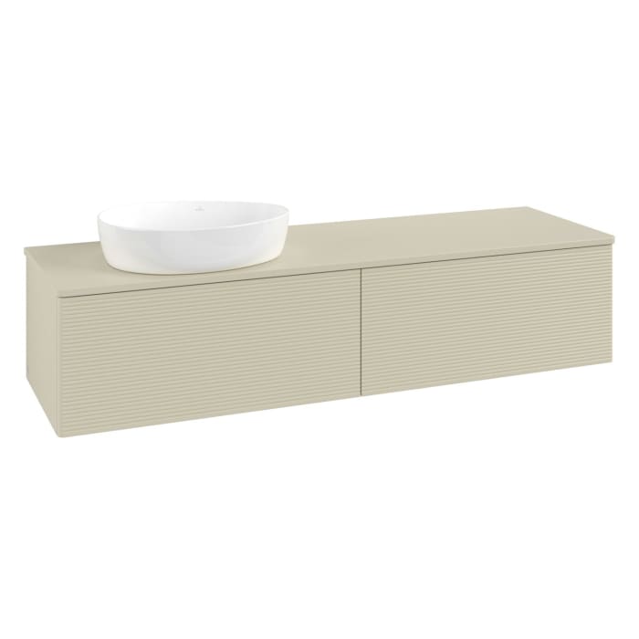 Villeroy & Boch Antao Waschbeckenunterschrank, 160 x 36 cm, 2 Auszüge mit LED-Licht, Front mit Struktur, ohne Hahnloch, für Waschtisch links
