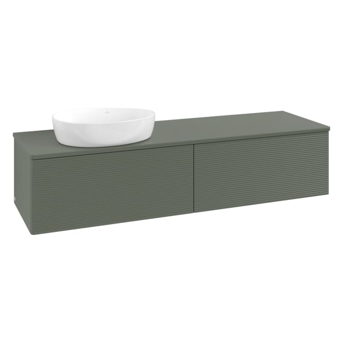 Villeroy & Boch Antao Waschbeckenunterschrank, 160 x 36 cm, 2 Auszüge mit LED-Licht, Front mit Struktur, ohne Hahnloch, für Waschtisch links