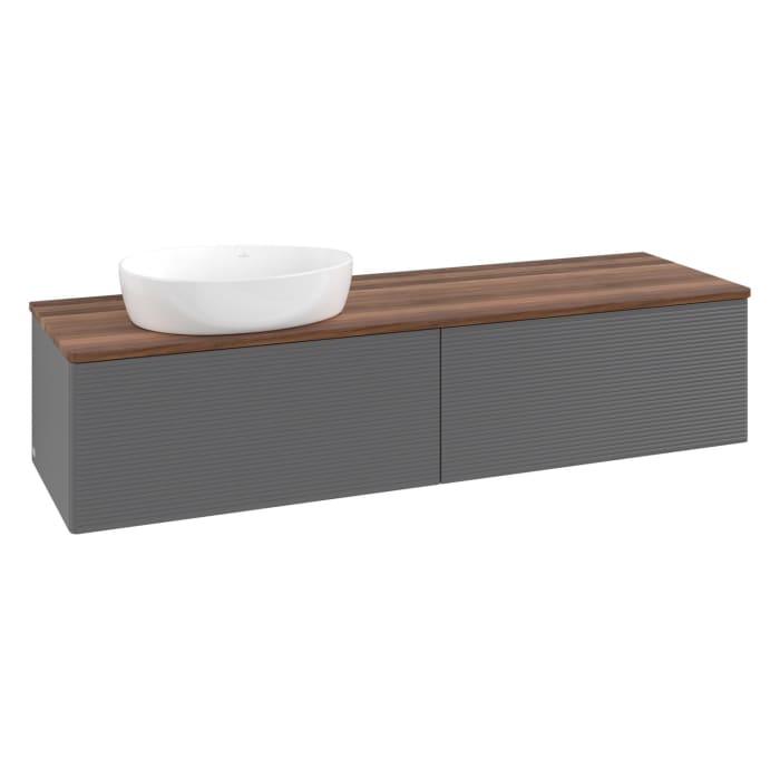 Villeroy & Boch Antao Waschbeckenunterschrank, 160 x 36 cm, 2 Auszüge mit LED-Licht, Front mit Struktur, ohne Hahnloch, für Waschtisch links