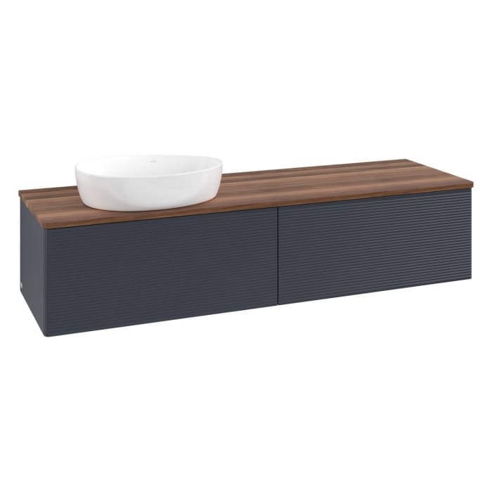 Villeroy & Boch Antao Waschbeckenunterschrank, 160 x 36 cm, 2 Auszüge mit LED-Licht, Front mit Struktur, ohne Hahnloch, für Waschtisch links