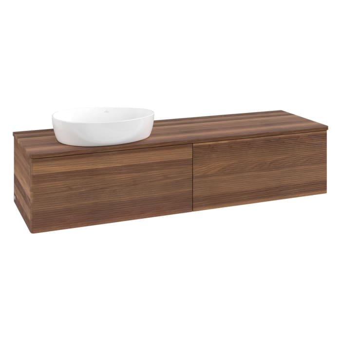 Villeroy & Boch Antao Waschbeckenunterschrank, 160 x 36 cm, 2 Auszüge mit LED-Licht, Front mit Struktur, ohne Hahnloch, für Waschtisch links