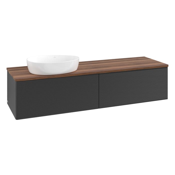 Villeroy & Boch Antao Waschbeckenunterschrank, 160 x 36 cm, 2 Auszüge mit LED-Licht, Front mit Struktur, ohne Hahnloch, für Waschtisch links