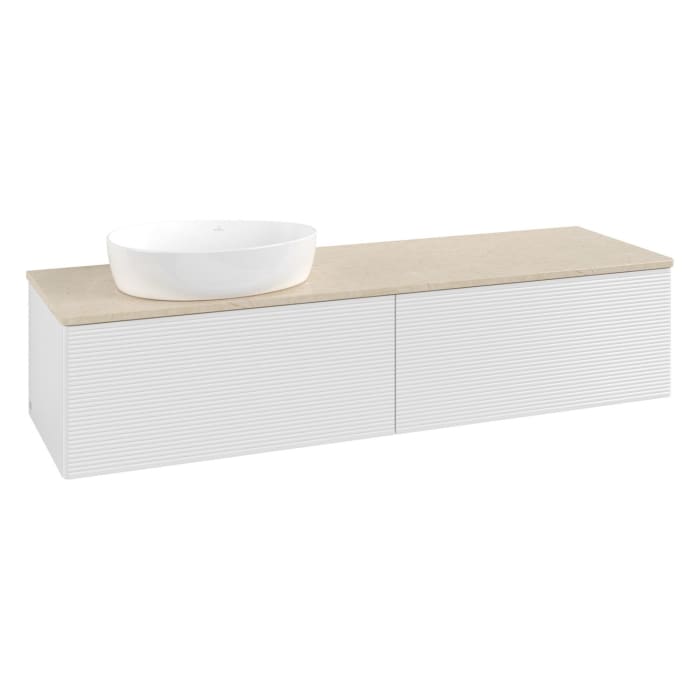Villeroy & Boch Antao Waschbeckenunterschrank, 160 x 36 cm, 2 Auszüge mit LED-Licht, Front mit Struktur, ohne Hahnloch, für Waschtisch links