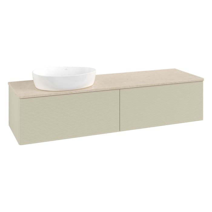 Villeroy & Boch Antao Waschbeckenunterschrank, 160 x 36 cm, 2 Auszüge mit LED-Licht, Front mit Struktur, ohne Hahnloch, für Waschtisch links