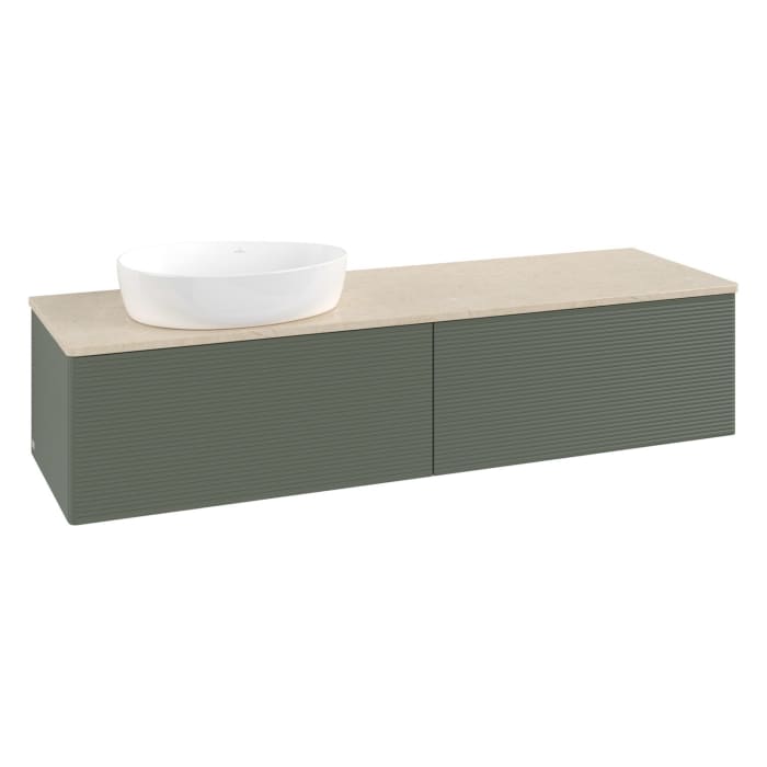 Villeroy & Boch Antao Waschbeckenunterschrank, 160 x 36 cm, 2 Auszüge mit LED-Licht, Front mit Struktur, ohne Hahnloch, für Waschtisch links