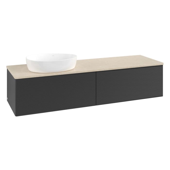 Villeroy & Boch Antao Waschbeckenunterschrank, 160 x 36 cm, 2 Auszüge mit LED-Licht, Front mit Struktur, ohne Hahnloch, für Waschtisch links
