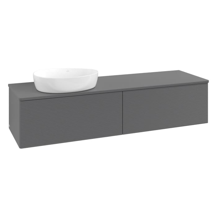Villeroy & Boch Antao Waschbeckenunterschrank, 160 x 36 cm, 2 Auszüge mit LED-Licht, Front mit Struktur, mit Hahnloch, für Waschtisch links