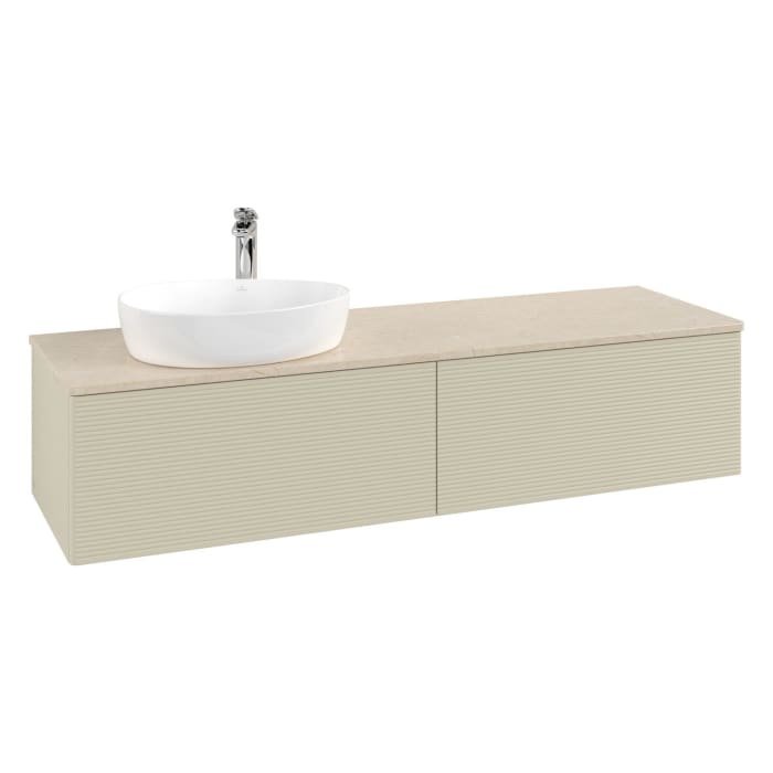 Villeroy & Boch Antao Waschbeckenunterschrank, 160 x 36 cm, 2 Auszüge mit LED-Licht, Front mit Struktur, mit Hahnloch, für Waschtisch links