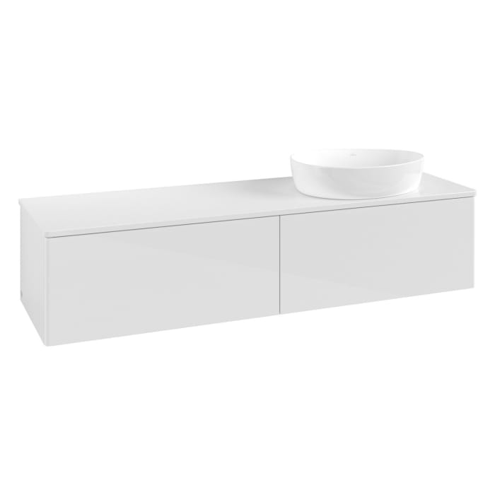 Villeroy & Boch Antao Waschbeckenunterschrank, 160 x 36 cm, 2 Auszüge mit LED-Licht, Front ohne Struktur, ohne Hahnloch, für Waschtisch rechts