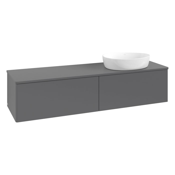 Villeroy & Boch Antao Waschbeckenunterschrank, 160 x 36 cm, 2 Auszüge mit LED-Licht, Front ohne Struktur, ohne Hahnloch, für Waschtisch rechts