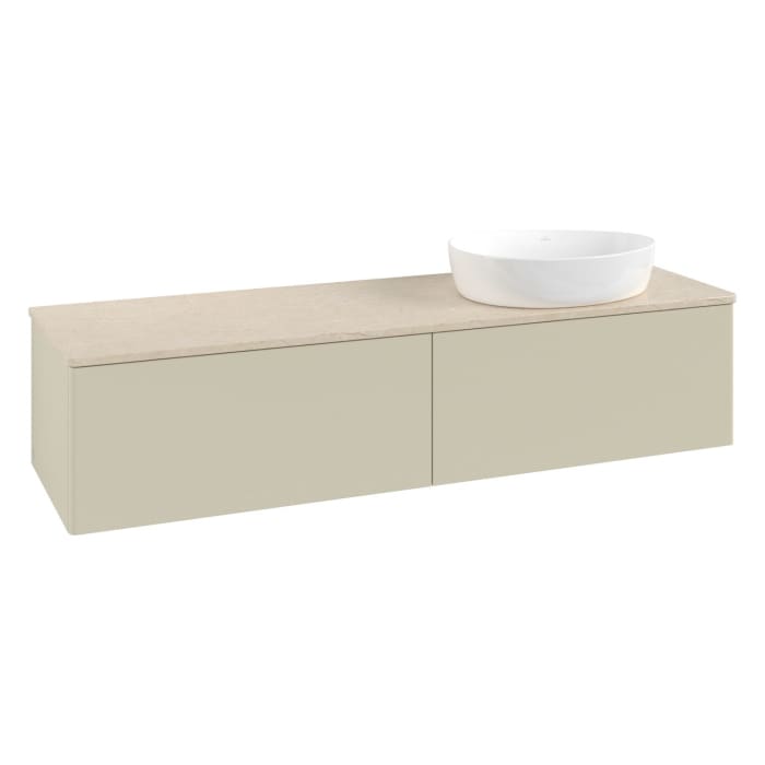 Villeroy & Boch Antao Waschbeckenunterschrank, 160 x 36 cm, 2 Auszüge mit LED-Licht, Front ohne Struktur, ohne Hahnloch, für Waschtisch rechts