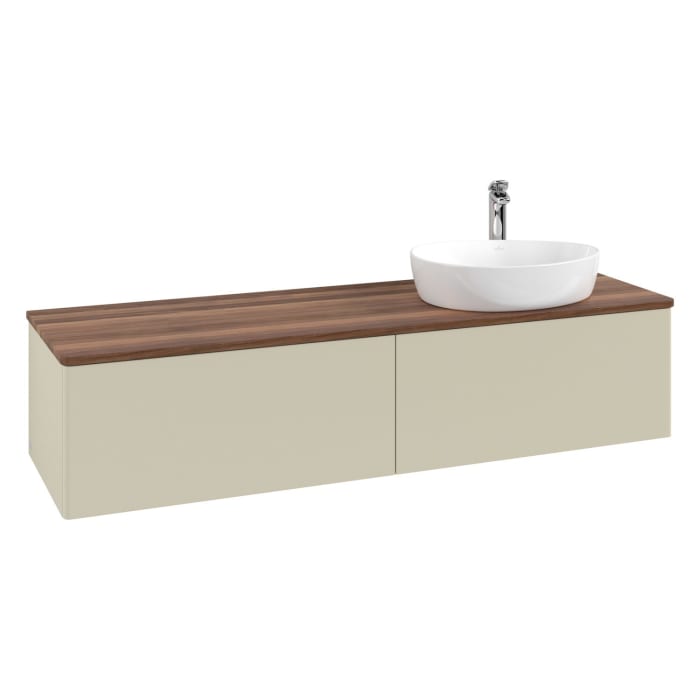 Villeroy & Boch Antao Waschbeckenunterschrank, 160 x 36 cm, 2 Auszüge mit LED-Licht, Front ohne Struktur, mit Hahnloch, für Waschtisch rechts