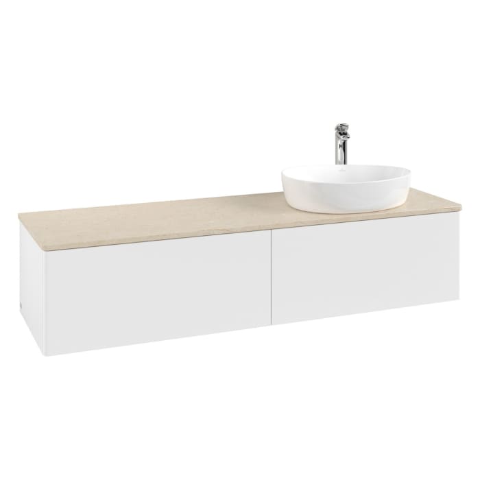 Villeroy & Boch Antao Waschbeckenunterschrank, 160 x 36 cm, 2 Auszüge mit LED-Licht, Front ohne Struktur, mit Hahnloch, für Waschtisch rechts
