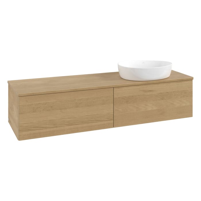 Villeroy & Boch Antao Waschbeckenunterschrank, 160 x 36 cm, 2 Auszüge mit LED-Licht, Front mit Struktur, ohne Hahnloch, für Waschtisch rechts
