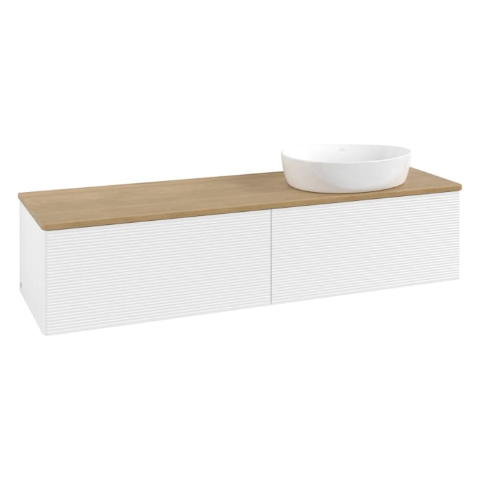 Villeroy & Boch Antao Waschbeckenunterschrank, 160 x 36 cm, 2 Auszüge mit LED-Licht, Front mit Struktur, ohne Hahnloch, für Waschtisch rechts