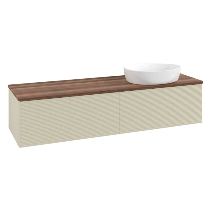Villeroy & Boch Antao Waschbeckenunterschrank, 160 x 36 cm, 2 Auszüge mit LED-Licht, Front mit Struktur, ohne Hahnloch, für Waschtisch rechts