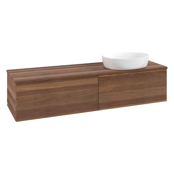 Villeroy & Boch Antao Waschbeckenunterschrank, 160 x 36 cm, 2 Auszüge mit LED-Licht, Front mit Struktur, ohne Hahnloch, für Waschtisch rechts